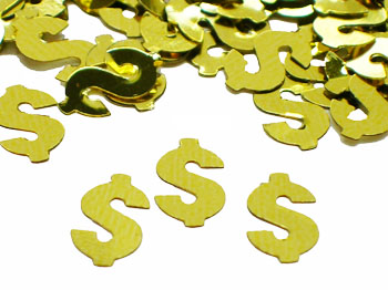 Dollar Sign Confetti, Gold by the pound or packet